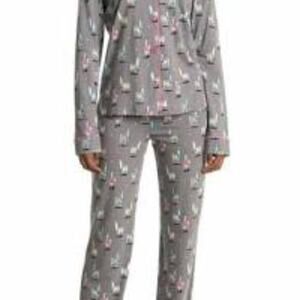 PJ SALVAGE Grey Pink Lama Print Button Down Pajama Top XL